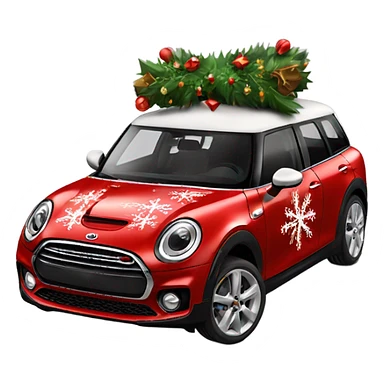 Red Mini Cooper Clubman decorated for Christmas sticker