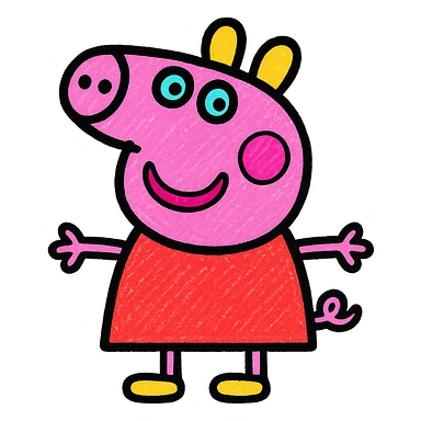 Peppa Pig as a playful icon with rounded shapes, soft pastel colors, friendly expression sticker