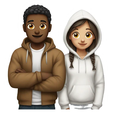 An emoji of a man wearing a white hoodie, standing next to his sister. He is hugging her warmly, showing a close sibling bond sticker