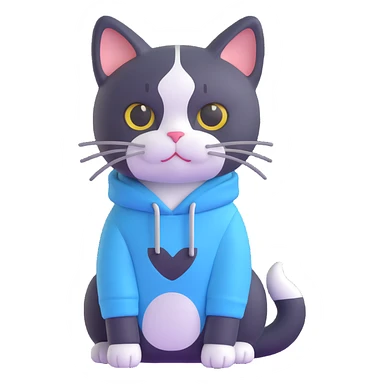 black and white cat wearing light blue sweatshirt sticker