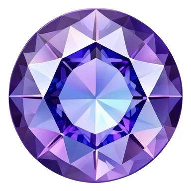 Precision round cut tanzanite with lavender-blue color flash and holographic rainbow effect sticker