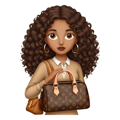 Brown girl with long dark brown long curly hair carrying h Louis Vuitton bag sticker