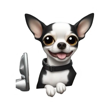 Black and white chihuahua driving a white jeep sticker