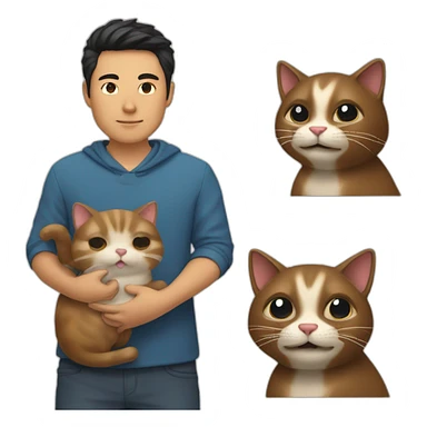 The asia man with parted hair on the right is holding a beaver cat sticker