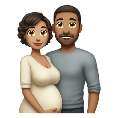 Pregnant wife dark brown haircut and husband clean-shaven sticker