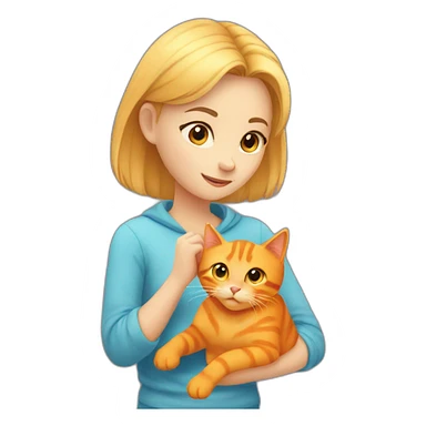 Blond girl petting orange cat sticker