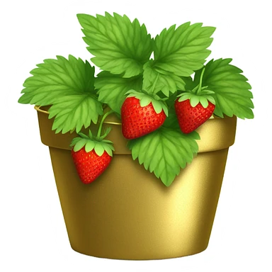 Strawberry plant in gold pot sticker