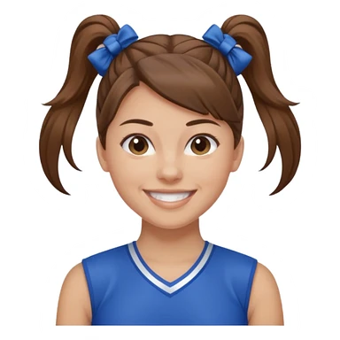 brown hair blue cheerleading shirt no bangs with a high pony tail smiling sticker