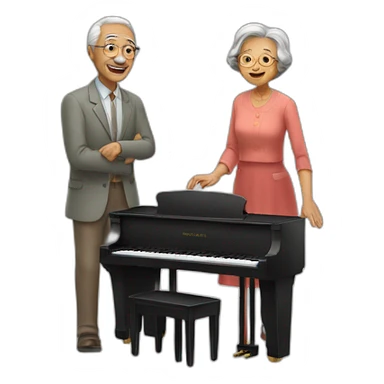 grandfather standing on a piano and a grandmother playing the piano sticker