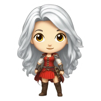 rpg-girl-with-long white-hair and red skirt like chibi sticker