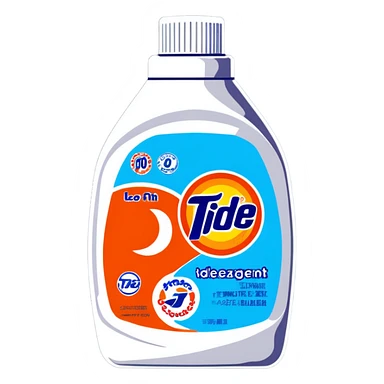 Tide detergent pack with logo sticker