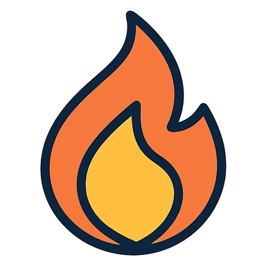 abstract flame shape with bold blue outline, geometric style sticker