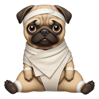 Dark face Pug with a broken left leg in bandage on its leg sticker