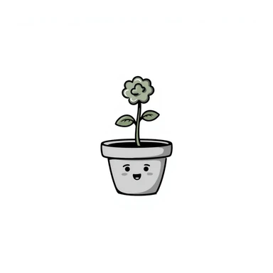 a pot with a sprout, simple smile on the pot, hand-drawn doodle style sticker