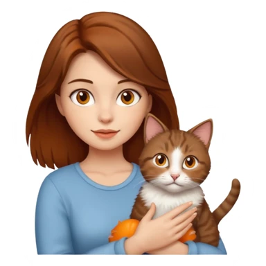 woman with cat on her hand, brown hair sticker