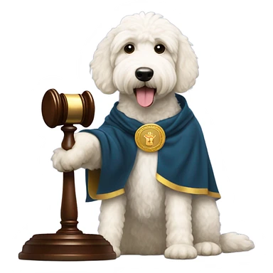 White Goldendoodle as a Judge sticker