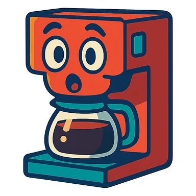 a coffee machine with a cute surprised expression, personified, looking friendly sticker