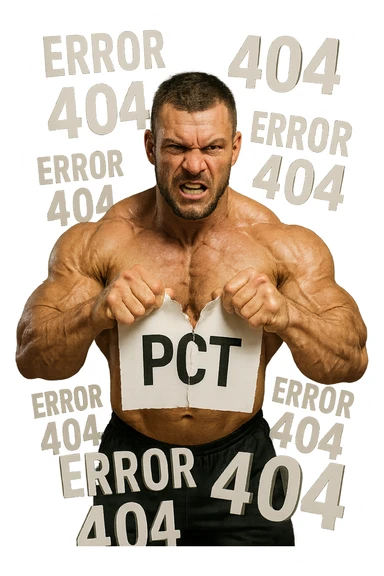 bodybuilder che strappa un foglio con la scritta "PCT" INTORNO A LUI FLUTTUANO LE PAROLE "ERROR 404", IPERREALISTICO 4K sticker