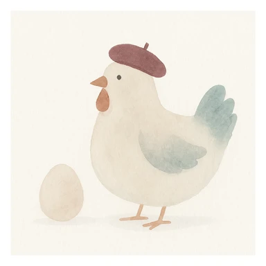 a chicken with a French beret and an egg, painterly style sticker