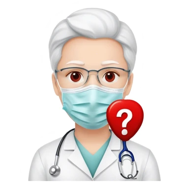 Doctor with a medical mask and red question mark on that mask sticker