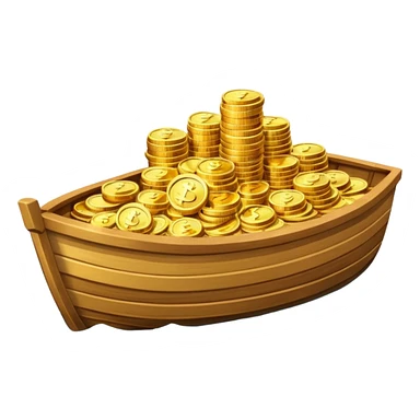 emoji of gold coins on the boat in the sea sticker