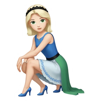 prince, upright, black Hair, blue eyes, garment,  Woman, bending knee, sleveless white dress, blonde hair, green eyes, sticker