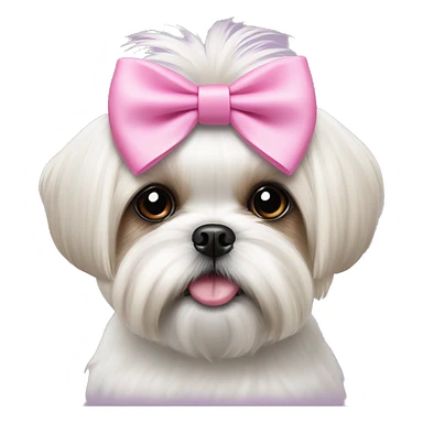 White shih tzu wearing a pink bow on the head sticker