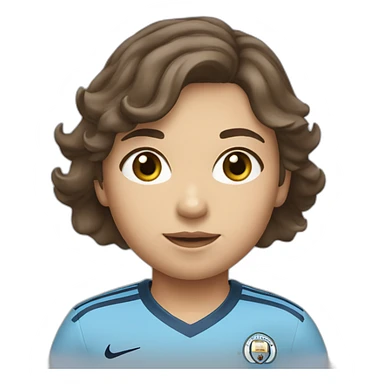girl with short wavey brown hair and eyes wearing Manchester City football shirt sticker