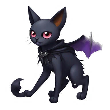  cool edgy beautiful anime-style ethereal dark-punk-themed animal vampiric cat-hybrid Fakemon with fangs and bat-wing-ears with a cape full body sticker