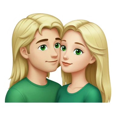 Smiling kissing couple of blonde girl with long hair green eyes and boy with short black hair and green eyes sticker