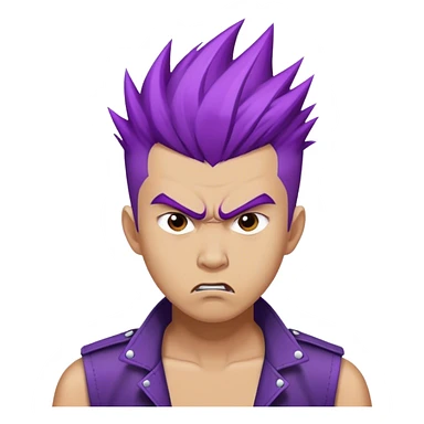 asian man with purple spike up hair, punk style, angry sticker
