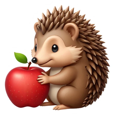 a sitting hedgehog with an apple sticker