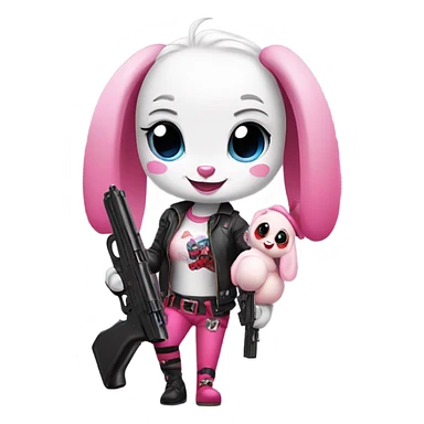 Cute bunny with a pink girlypop Harley Quinn gun sticker