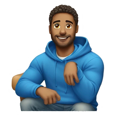 Handsome man sitting with blue hoodie sticker