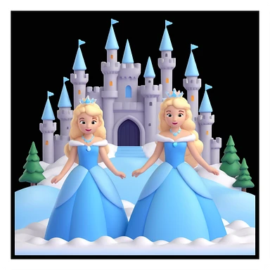 girls in a  snow princess dress, snow castle background sticker