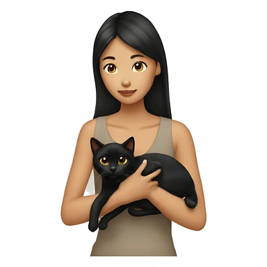  tan Asian girl holding black cat  sticker