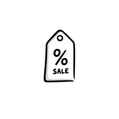 A discount tag, black and white sticker