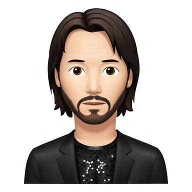 Keanu Reeves with dark brown hair, black sequin outfit sticker
