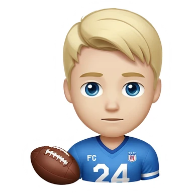 A football player with blond hair, white skin, and blue eyes, with the number 24 on his jersey sticker