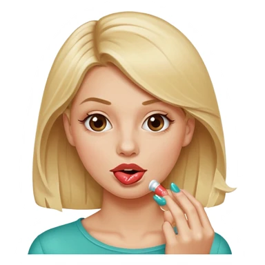 👁️🫦👁️💁🏼‍♀️ aguicheuse. elle se mord le coin de la lèvres. Elle est blonde. Ongles vernis marrons. Elle mâche un chewing-gum  sticker