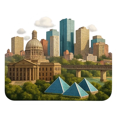 cinematic, realistic emoji of Edmonton, Alberta, featuring a skyline with iconic landmarks such as the Alberta Legislature Building, Muttart Conservatory, and the High Level Bridge, with lifelike detail, accurate colors, bright lighting, wide city view, fully transparent background, no text or labels sticker
