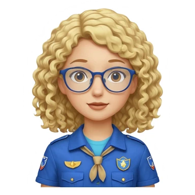scout girl with blue scout uniform, blonde curly haired and glassess sticker