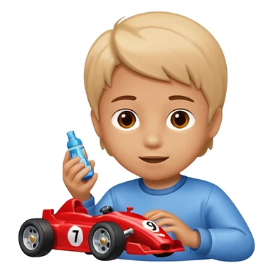 child playing with formula 1 toy car sticker