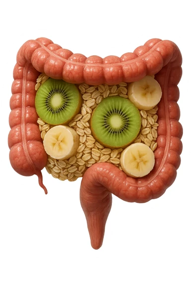 avena, kiwi e banana all'interno di un colon umano anatomico realistico, iperrealistico 4k sticker