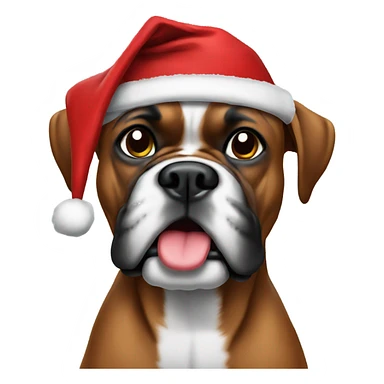 Boxer with a Christmas hat sticker