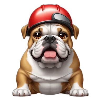 English Bulldog with small red helmet sticker