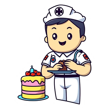 Paramedic eating cake sticker