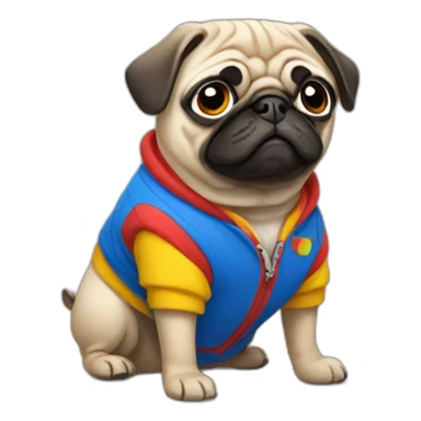 pug wearing clothes with google colors sticker