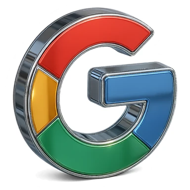 Make this 3D Google icon look metallic with a shiny chrome finish and subtle reflections, while keeping the Google color palette. sticker
