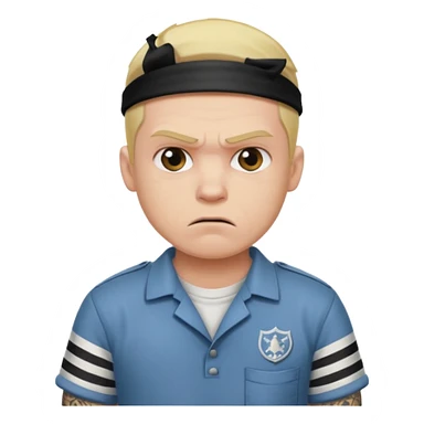 angry blonde tattooed male prisoner with prison BG sticker